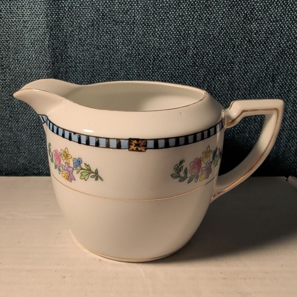 Vintage Noritake Sheridan Creamer Pitcher Art Deco Floral 1920s Gold Japan 3"